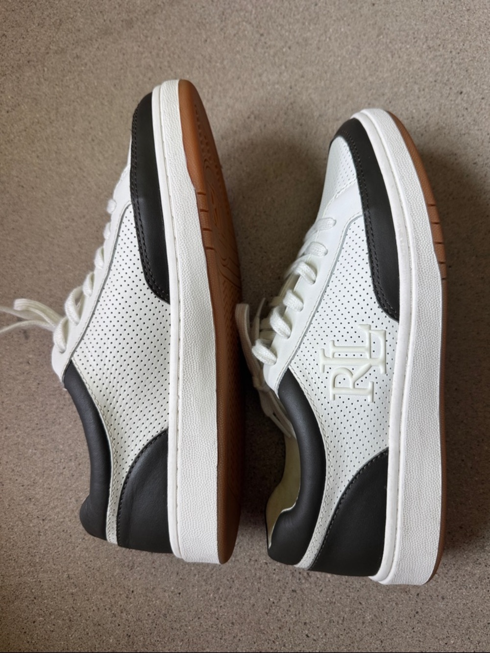 Ralph Lauren leather off white sneakers  with dark grey detail - Picture 4 of 7